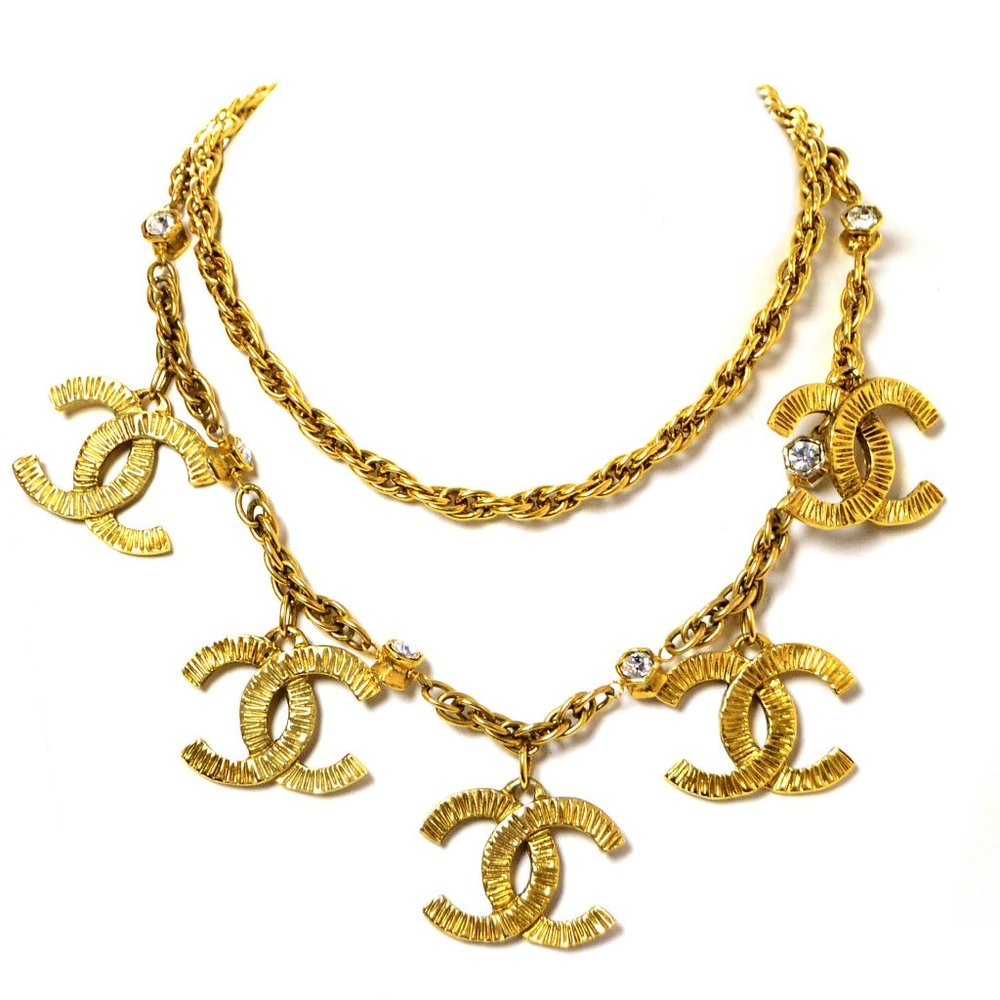 Chanel Vintage Goldtone Chain CC Charm Necklace